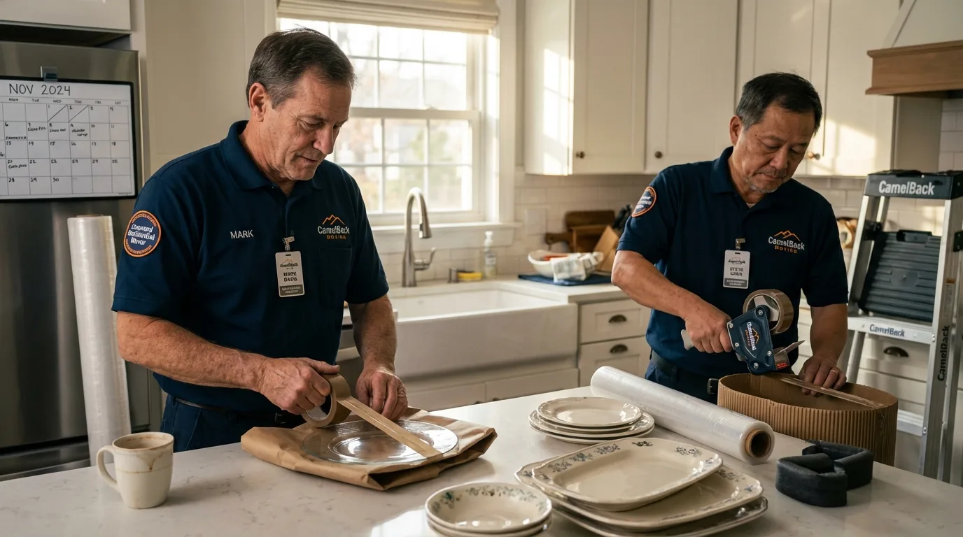 Professional crew packing kitchen dishware in New Martinsville, WV
